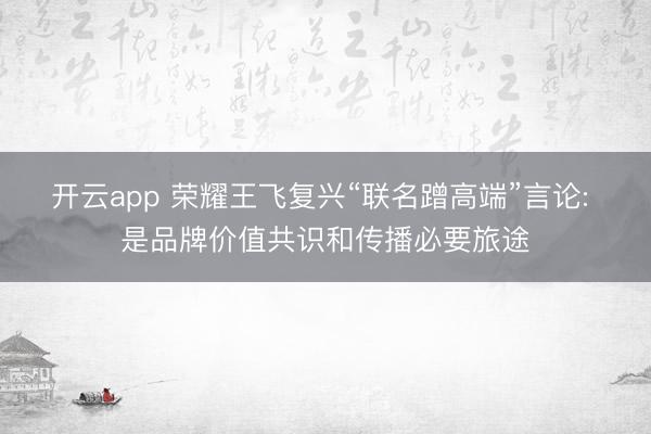 开云app 荣耀王飞复兴“联名蹭高端”言论: 是品牌价值共识和传播必要旅途